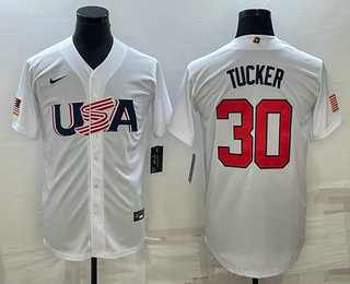 Men%27s USA Baseball #30 Kyle Tucker 2023 White World Baseball Classic Stitched Jerseys